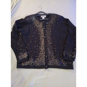 Cove Creek womens black sequined cardigan shoulder pads size Medium